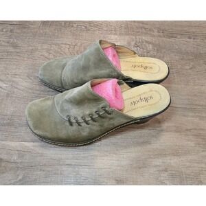 Softspots Leather Slip on Heeled Mule Clog Green‎ Women's sz 9W